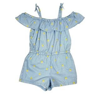 Janie & Jack Girls Romper 4T/5T Blue Stripe Lemon Ruffle Beach Vacation Cotton